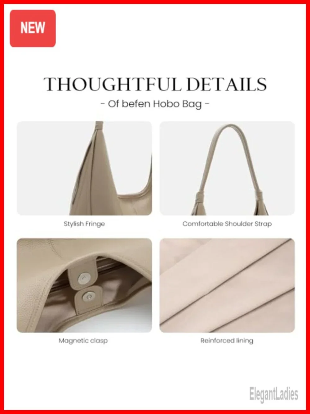 Genuine Leather Slouchy Hobo Purse with Tassel, Top Grain Leather Tote Handbag